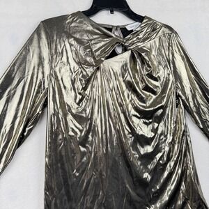 Nine West Womens Metallic Gold‎ Long Sleeve Top Cutout M Medium